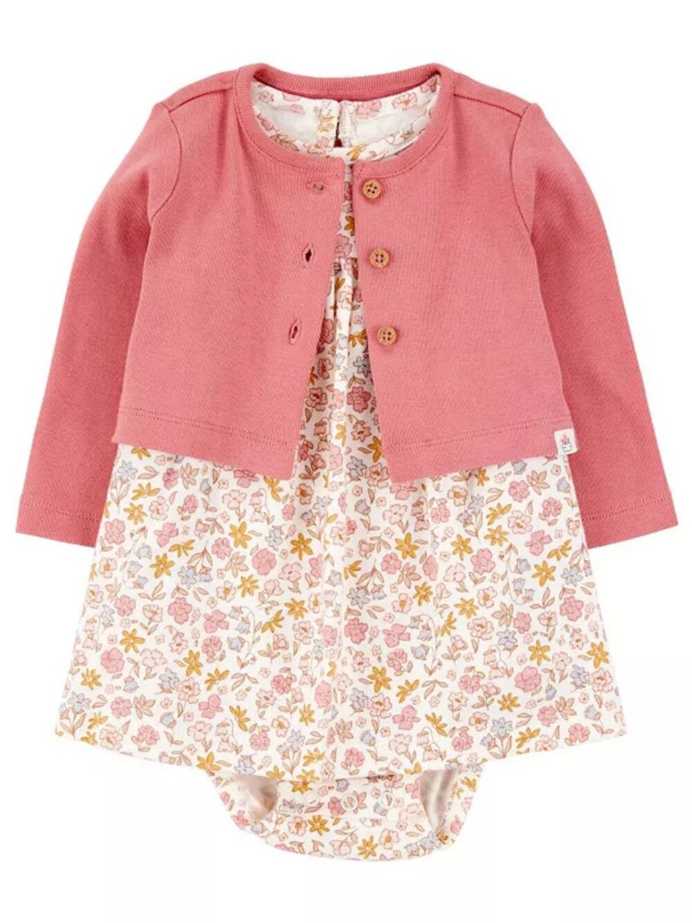 Carters Baby Girl Dress With Sweater Set 12M Pink Floral Cotton NEW WITH TAGS